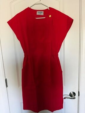 CHANEL Red Midi Dress with Gold Accent